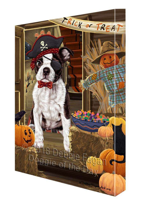 Enter at Own Risk Trick or Treat Halloween Boston Terrier Dog Canvas Print Wall Art Décor CVS95174
