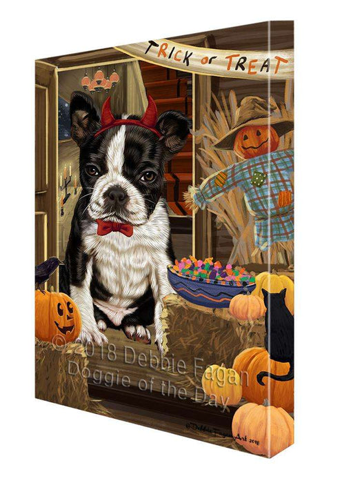 Enter at Own Risk Trick or Treat Halloween Boston Terrier Dog Canvas Print Wall Art Décor CVS95183