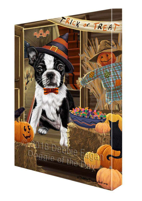 Enter at Own Risk Trick or Treat Halloween Boston Terrier Dog Canvas Print Wall Art Décor CVS95192