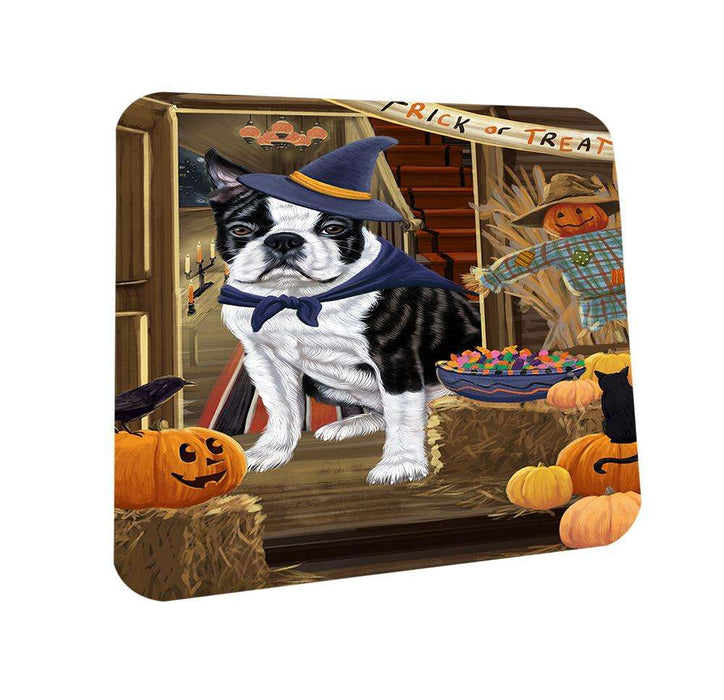 Enter at Own Risk Trick or Treat Halloween Boston Terrier Dog Coasters Set of 4 CST52993