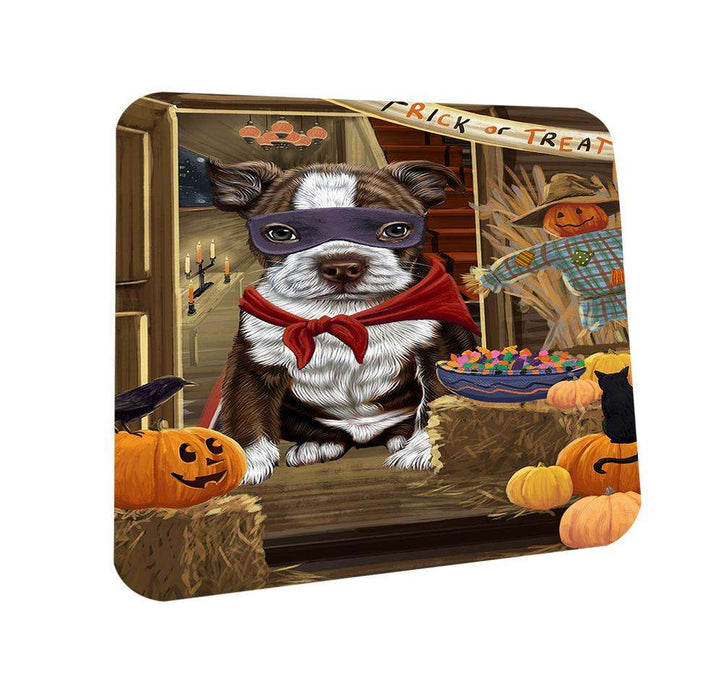 Enter at Own Risk Trick or Treat Halloween Boston Terrier Dog Coasters Set of 4 CST52994
