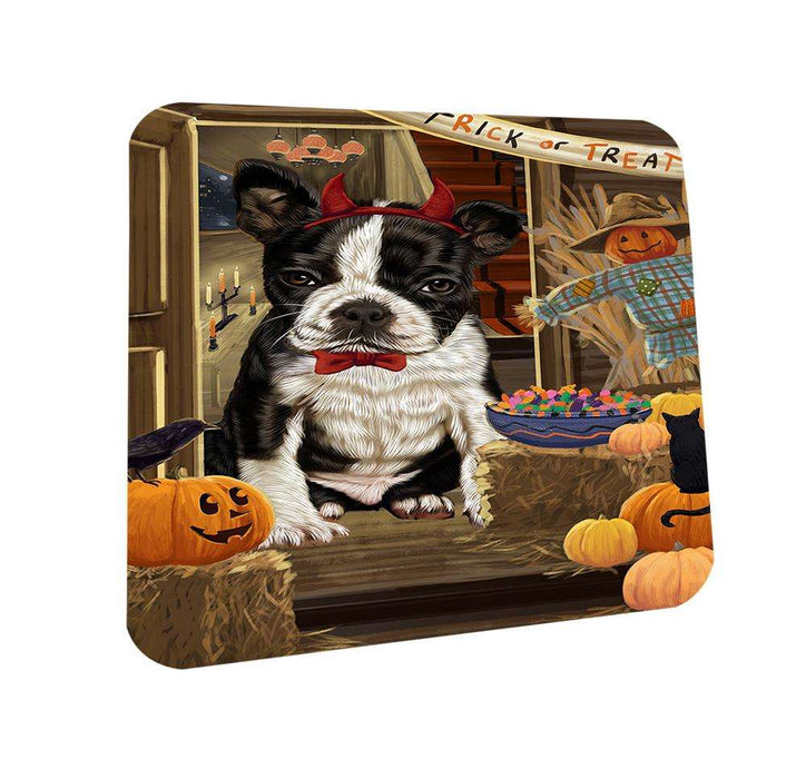 Enter at Own Risk Trick or Treat Halloween Boston Terrier Dog Coasters Set of 4 CST52996
