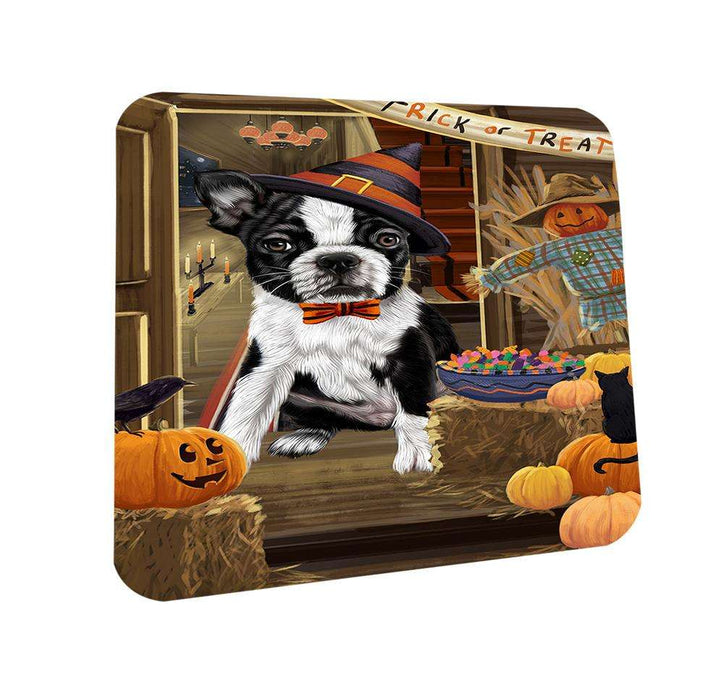 Enter at Own Risk Trick or Treat Halloween Boston Terrier Dog Coasters Set of 4 CST52997