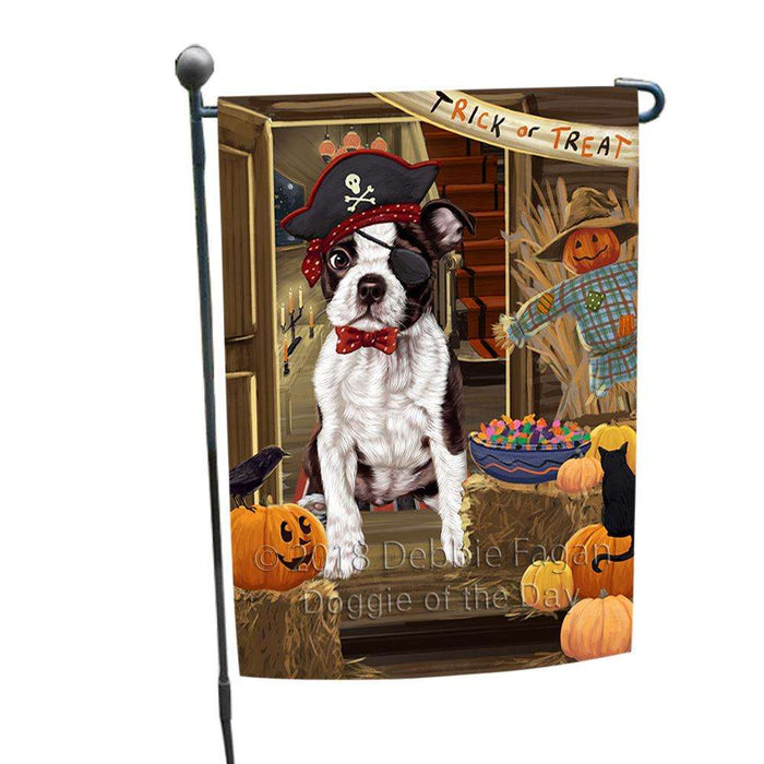 Enter at Own Risk Trick or Treat Halloween Boston Terrier Dog Garden Flag GFLG53098