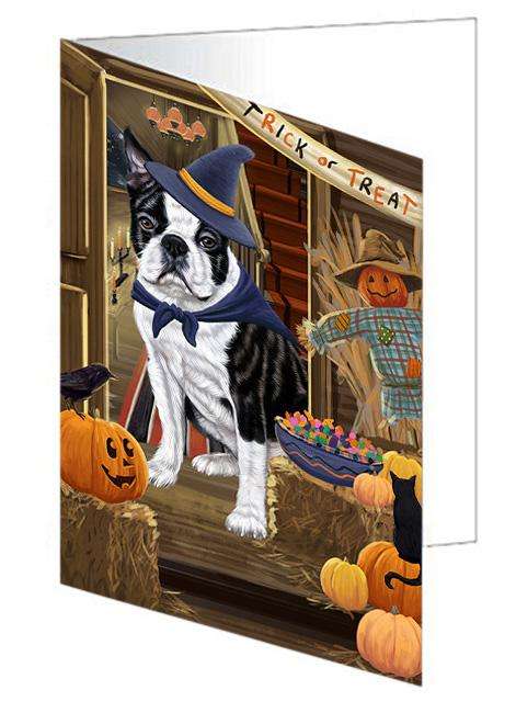 Enter at Own Risk Trick or Treat Halloween Boston Terrier Dog Handmade Artwork Assorted Pets Greeting Cards and Note Cards with Envelopes for All Occasions and Holiday Seasons GCD63131