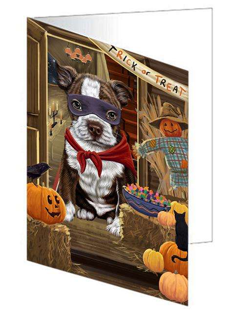 Enter at Own Risk Trick or Treat Halloween Boston Terrier Dog Handmade Artwork Assorted Pets Greeting Cards and Note Cards with Envelopes for All Occasions and Holiday Seasons GCD63134