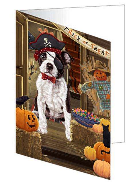 Enter at Own Risk Trick or Treat Halloween Boston Terrier Dog Handmade Artwork Assorted Pets Greeting Cards and Note Cards with Envelopes for All Occasions and Holiday Seasons GCD63137