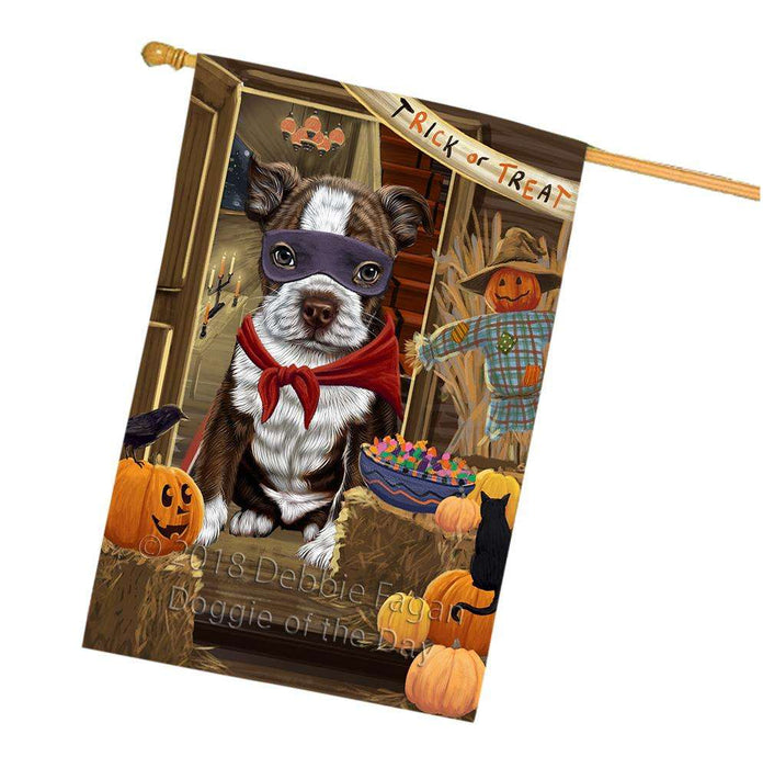 Enter at Own Risk Trick or Treat Halloween Boston Terrier Dog House Flag FLG53233