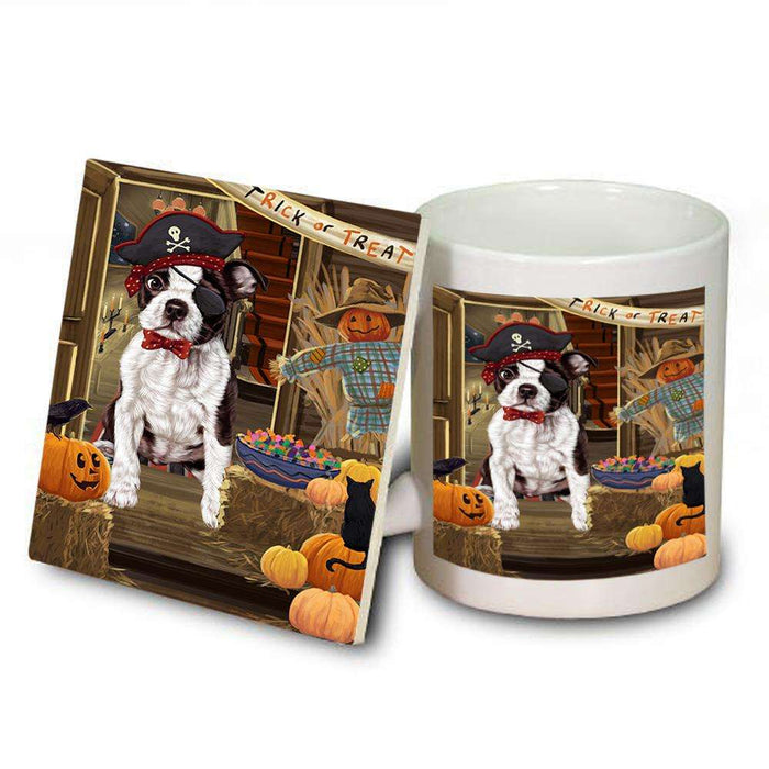 Enter at Own Risk Trick or Treat Halloween Boston Terrier Dog Mug and Coaster Set MUC53028