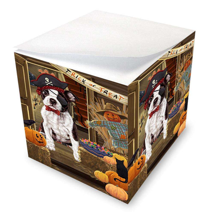 Enter at Own Risk Trick or Treat Halloween Boston Terrier Dog Note Cube NOC53036