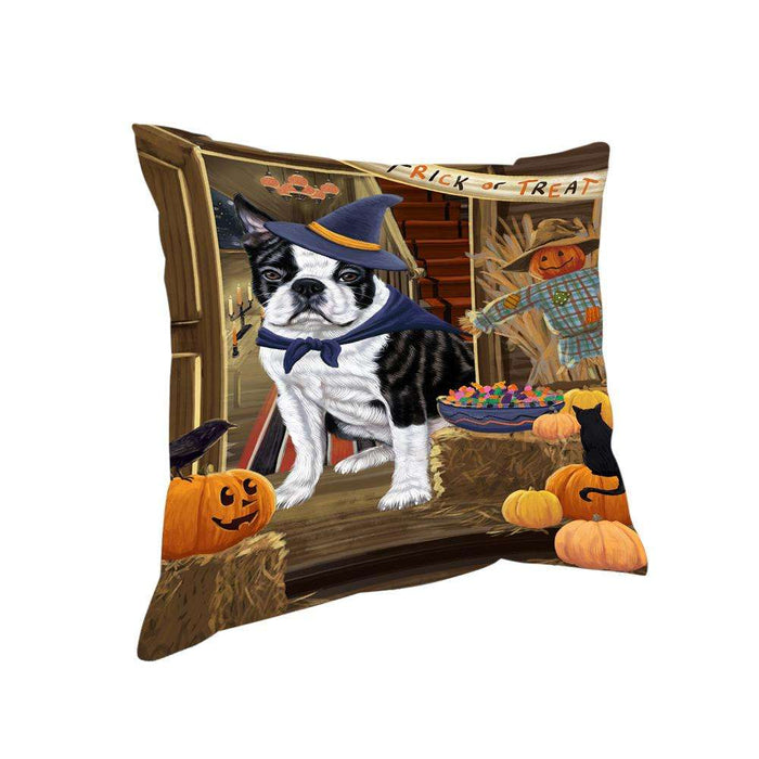 Enter at Own Risk Trick or Treat Halloween Boston Terrier Dog Pillow PIL68644