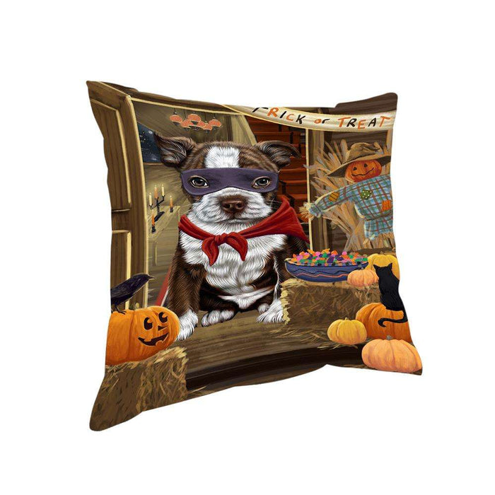 Enter at Own Risk Trick or Treat Halloween Boston Terrier Dog Pillow PIL68648