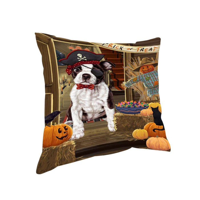Enter at Own Risk Trick or Treat Halloween Boston Terrier Dog Pillow PIL68652