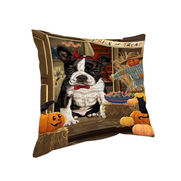 Enter at Own Risk Trick or Treat Halloween Boston Terrier Dog Pillow PIL68656