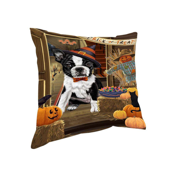 Enter at Own Risk Trick or Treat Halloween Boston Terrier Dog Pillow PIL68660
