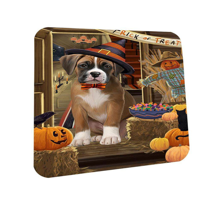 Enter at Own Risk Trick or Treat Halloween Boxer Dog Coasters Set of 4 CST53002