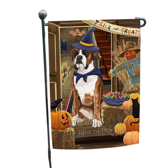 Enter at Own Risk Trick or Treat Halloween Boxer Dog Garden Flag GFLG53101