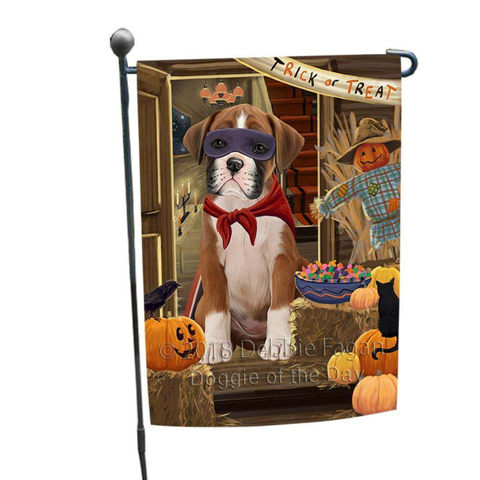 Enter at Own Risk Trick or Treat Halloween Boxer Dog Garden Flag GFLG53102