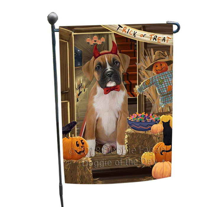 Enter at Own Risk Trick or Treat Halloween Boxer Dog Garden Flag GFLG53104