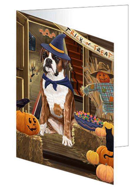 Enter at Own Risk Trick or Treat Halloween Boxer Dog Handmade Artwork Assorted Pets Greeting Cards and Note Cards with Envelopes for All Occasions and Holiday Seasons GCD63146