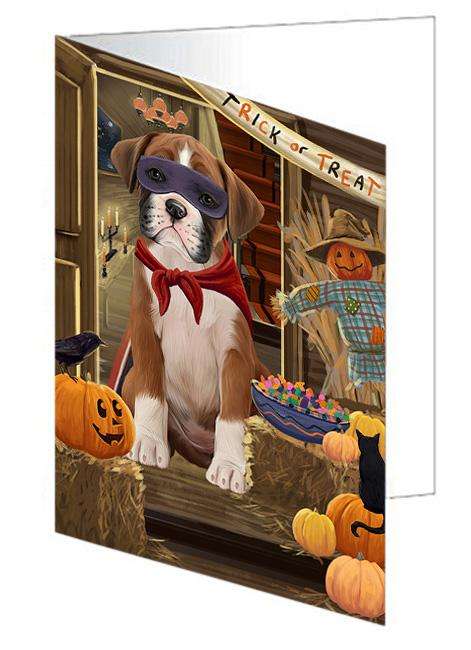 Enter at Own Risk Trick or Treat Halloween Boxer Dog Handmade Artwork Assorted Pets Greeting Cards and Note Cards with Envelopes for All Occasions and Holiday Seasons GCD63149