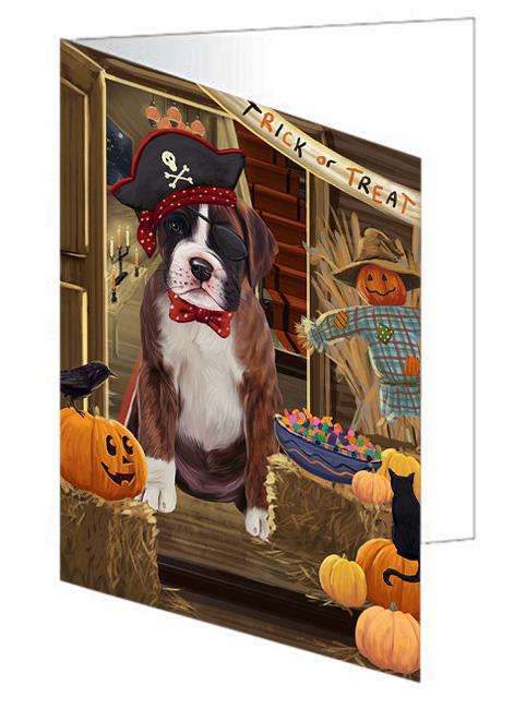 Enter at Own Risk Trick or Treat Halloween Boxer Dog Handmade Artwork Assorted Pets Greeting Cards and Note Cards with Envelopes for All Occasions and Holiday Seasons GCD63152