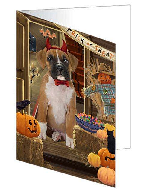 Enter at Own Risk Trick or Treat Halloween Boxer Dog Handmade Artwork Assorted Pets Greeting Cards and Note Cards with Envelopes for All Occasions and Holiday Seasons GCD63155