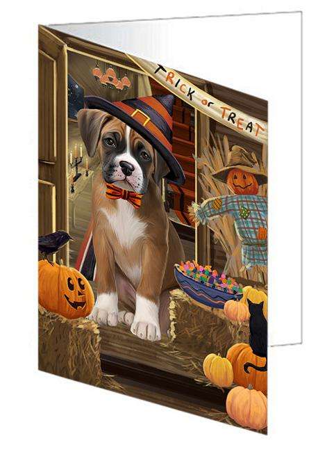 Enter at Own Risk Trick or Treat Halloween Boxer Dog Handmade Artwork Assorted Pets Greeting Cards and Note Cards with Envelopes for All Occasions and Holiday Seasons GCD63158
