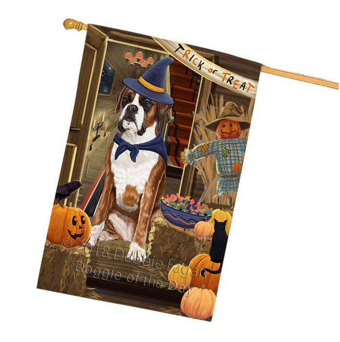 Enter at Own Risk Trick or Treat Halloween Boxer Dog House Flag FLG53237