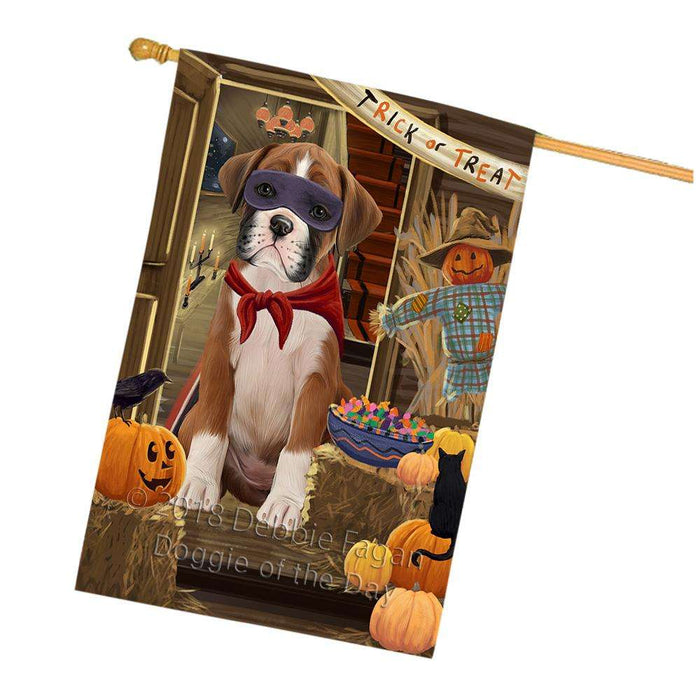 Enter at Own Risk Trick or Treat Halloween Boxer Dog House Flag FLG53238
