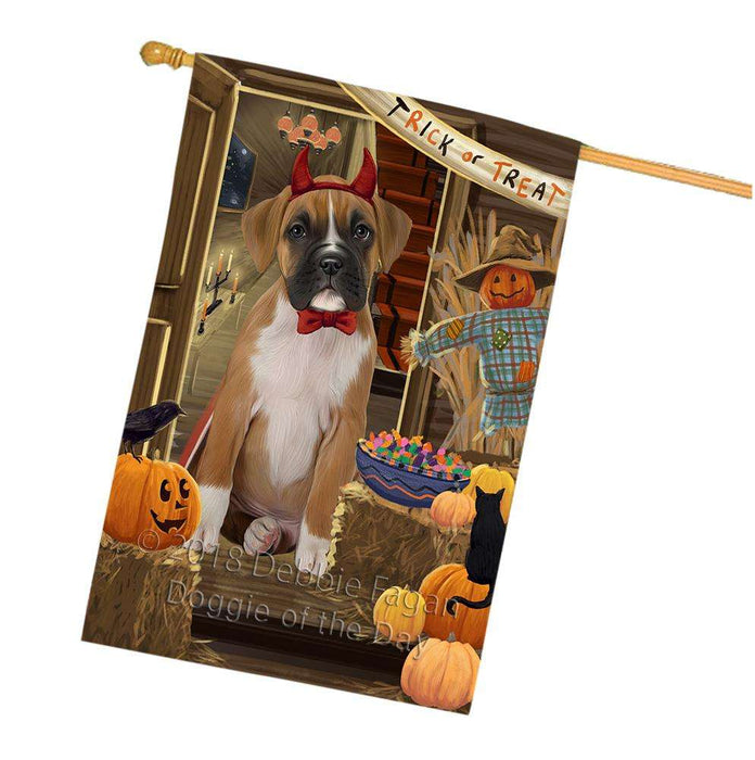 Enter at Own Risk Trick or Treat Halloween Boxer Dog House Flag FLG53240