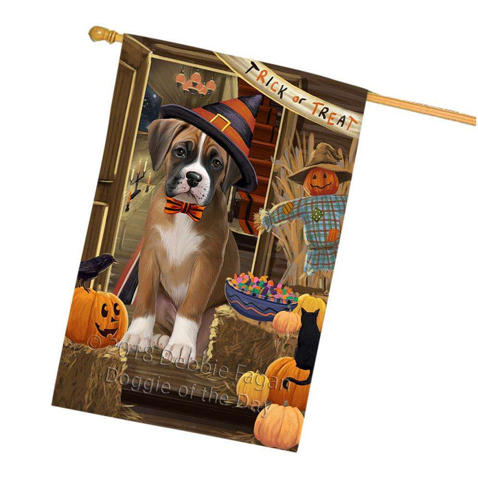 Enter at Own Risk Trick or Treat Halloween Boxer Dog House Flag FLG53241