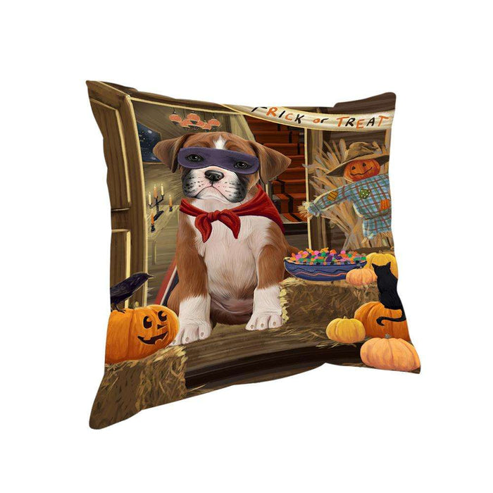 Enter at Own Risk Trick or Treat Halloween Boxer Dog Pillow PIL68668
