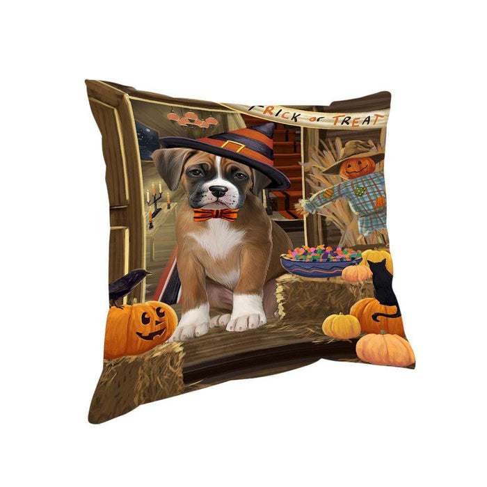 Enter at Own Risk Trick or Treat Halloween Boxer Dog Pillow PIL68680