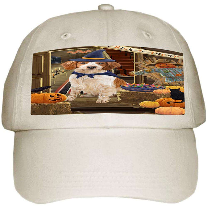 Enter at Own Risk Trick or Treat Halloween Brittany Spaniel Dog Ball Hat Cap HAT62865