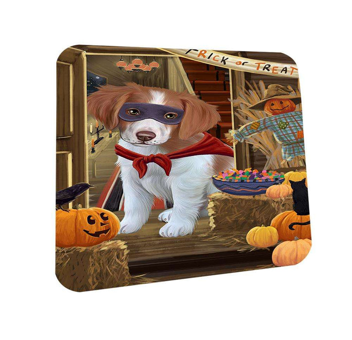 Enter at Own Risk Trick or Treat Halloween Brittany Spaniel Dog Coasters Set of 4 CST53004