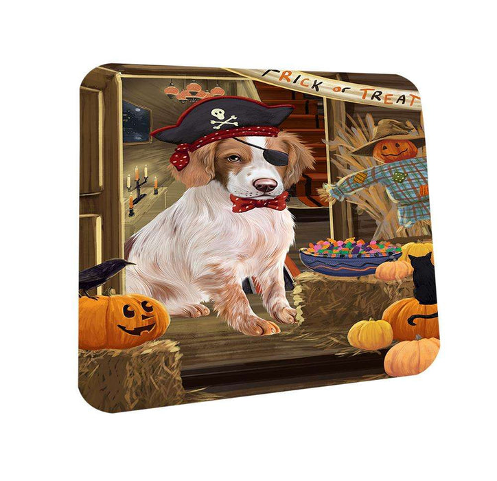 Enter at Own Risk Trick or Treat Halloween Brittany Spaniel Dog Coasters Set of 4 CST53005