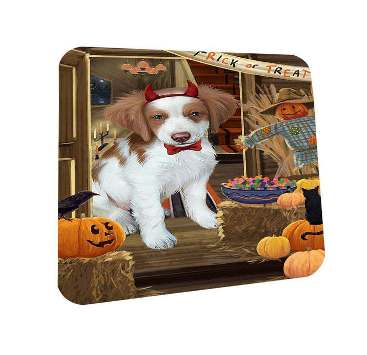 Enter at Own Risk Trick or Treat Halloween Brittany Spaniel Dog Coasters Set of 4 CST53006