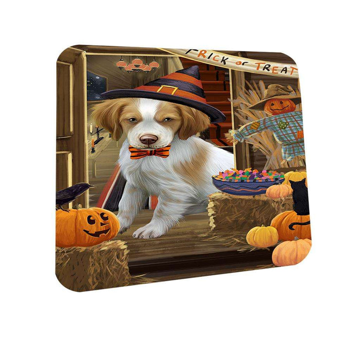 Enter at Own Risk Trick or Treat Halloween Brittany Spaniel Dog Coasters Set of 4 CST53007