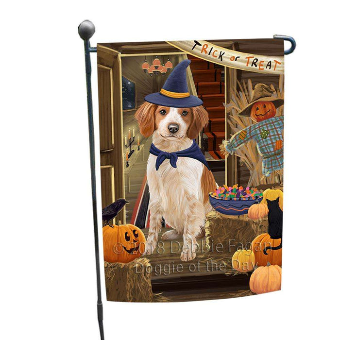 Enter at Own Risk Trick or Treat Halloween Brittany Spaniel Dog Garden Flag GFLG53106