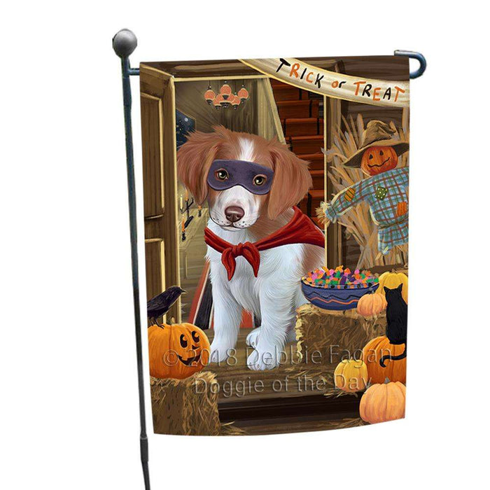 Enter at Own Risk Trick or Treat Halloween Brittany Spaniel Dog Garden Flag GFLG53107
