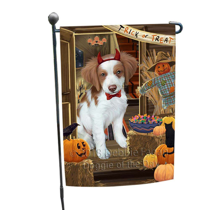 Enter at Own Risk Trick or Treat Halloween Brittany Spaniel Dog Garden Flag GFLG53109