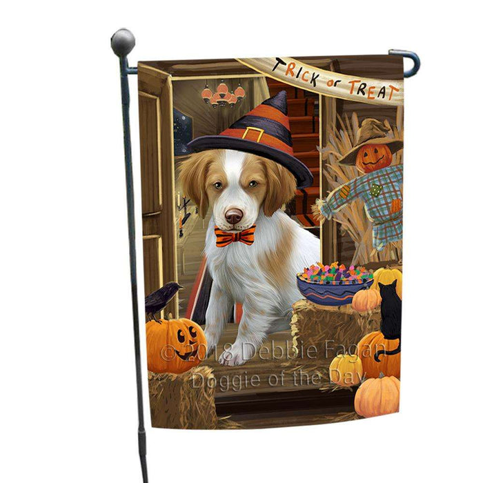 Enter at Own Risk Trick or Treat Halloween Brittany Spaniel Dog Garden Flag GFLG53110