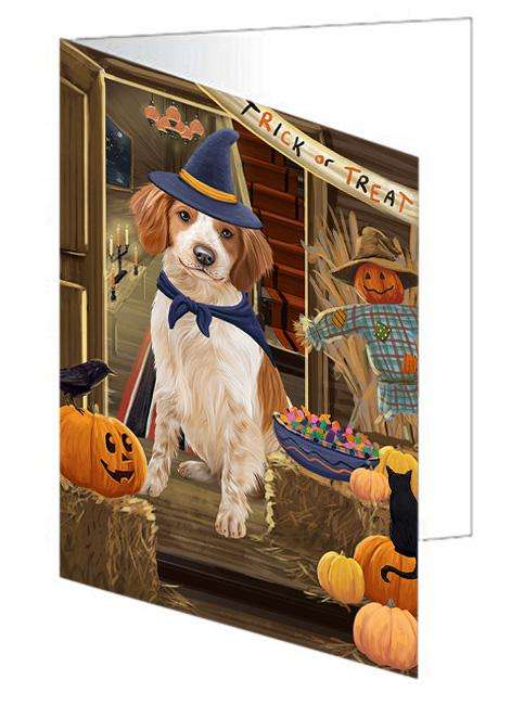 Enter at Own Risk Trick or Treat Halloween Brittany Spaniel Dog Handmade Artwork Assorted Pets Greeting Cards and Note Cards with Envelopes for All Occasions and Holiday Seasons GCD63161