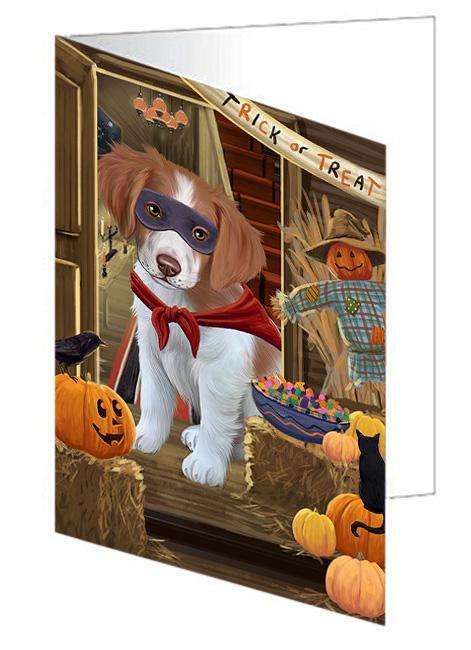 Enter at Own Risk Trick or Treat Halloween Brittany Spaniel Dog Handmade Artwork Assorted Pets Greeting Cards and Note Cards with Envelopes for All Occasions and Holiday Seasons GCD63164