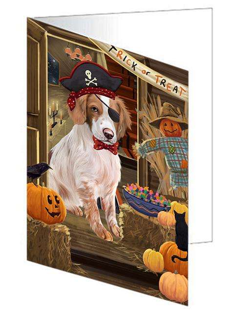 Enter at Own Risk Trick or Treat Halloween Brittany Spaniel Dog Handmade Artwork Assorted Pets Greeting Cards and Note Cards with Envelopes for All Occasions and Holiday Seasons GCD63167