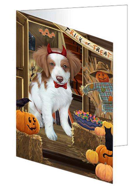 Enter at Own Risk Trick or Treat Halloween Brittany Spaniel Dog Handmade Artwork Assorted Pets Greeting Cards and Note Cards with Envelopes for All Occasions and Holiday Seasons GCD63170