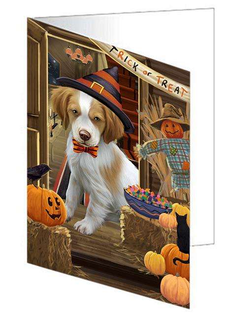 Enter at Own Risk Trick or Treat Halloween Brittany Spaniel Dog Handmade Artwork Assorted Pets Greeting Cards and Note Cards with Envelopes for All Occasions and Holiday Seasons GCD63173