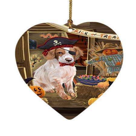 Enter at Own Risk Trick or Treat Halloween Brittany Spaniel Dog Heart Christmas Ornament HPOR53046