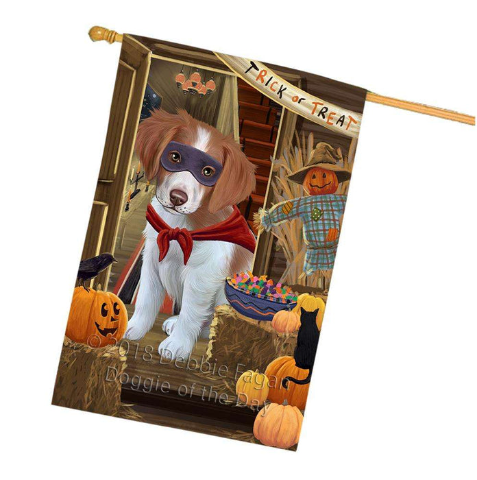 Enter at Own Risk Trick or Treat Halloween Brittany Spaniel Dog House Flag FLG53243
